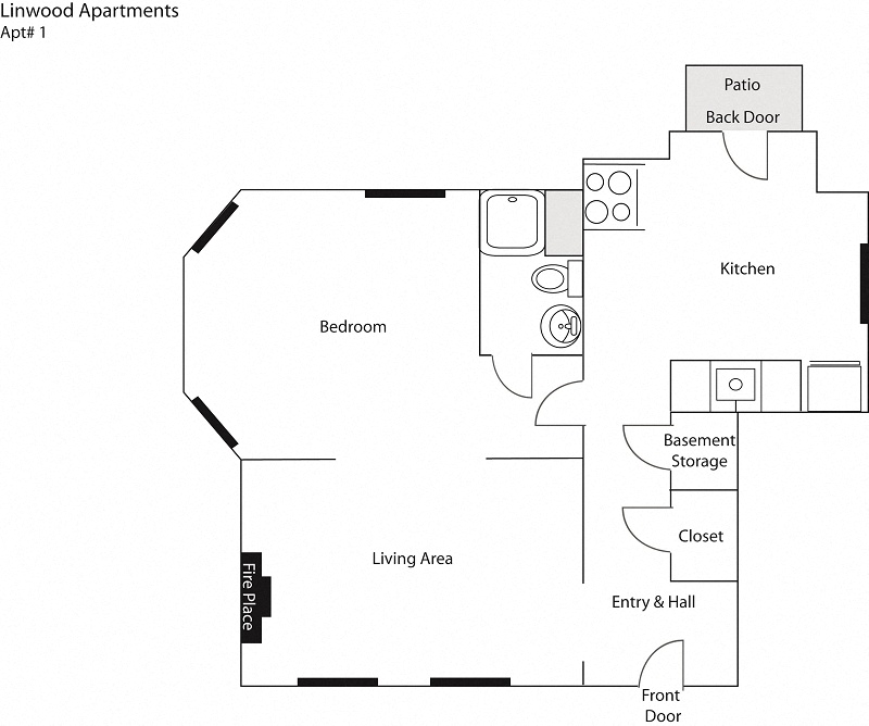 Floor plan for 1 bed, 1 bath, 1100 sqft